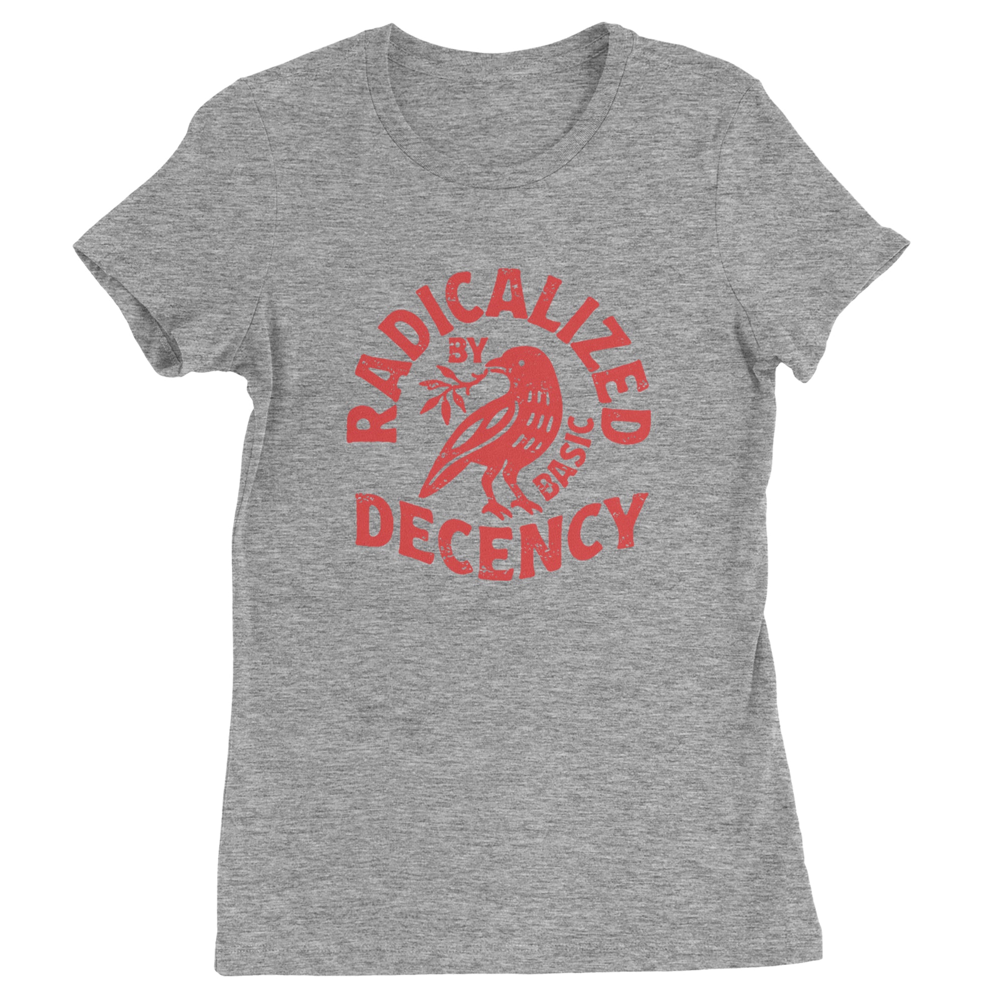 Radicalized by Basic Decency Dove Protest Statement Womens T-shirt Heather Grey