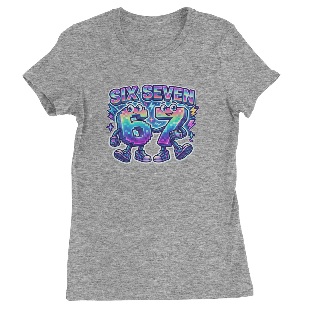 Six Seven 67 Retro Pixel Buddies Womens T-shirt Heather Grey