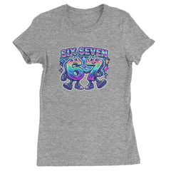Six Seven 67 Retro Pixel Buddies Womens T-shirt Heather Grey