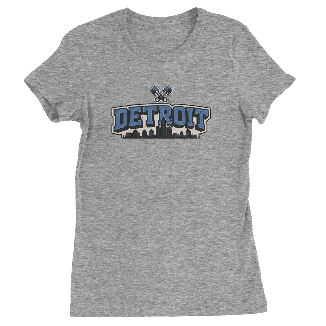 Detroit Motor City Retro Piston Womens T-shirt Heather Grey