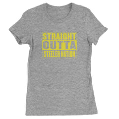Straight Outta Steeler Nation Football graphic on Women's Heavyweight Cotton T-Shirt in Heather Grey