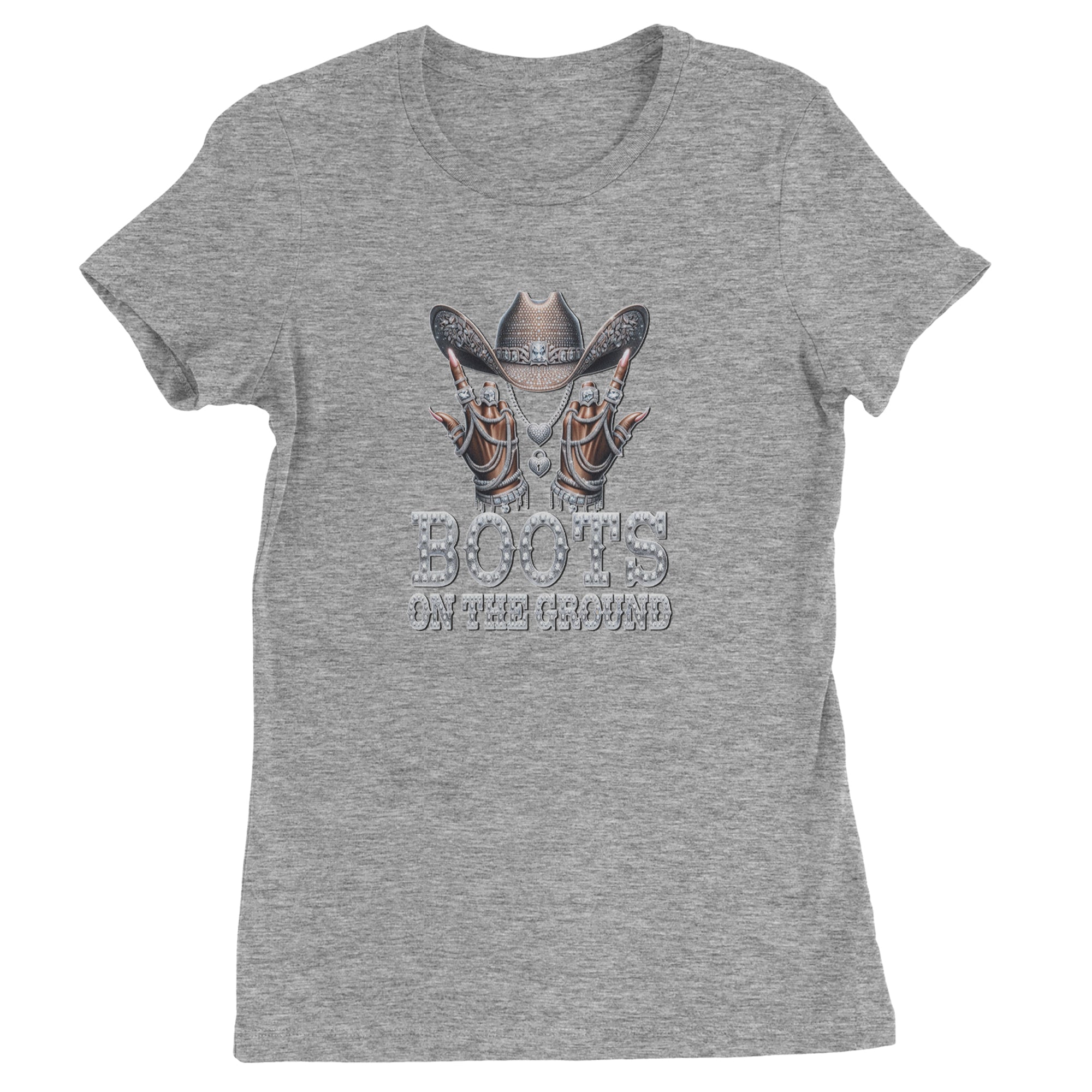 Boots On The Ground Bling Womens T-shirt Heather Grey