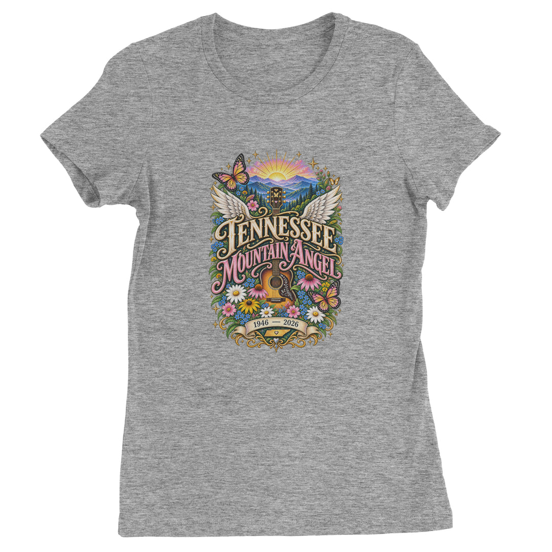 Tennessee Mountain Angel Wings Dolly Womens T-shirt Heather Grey
