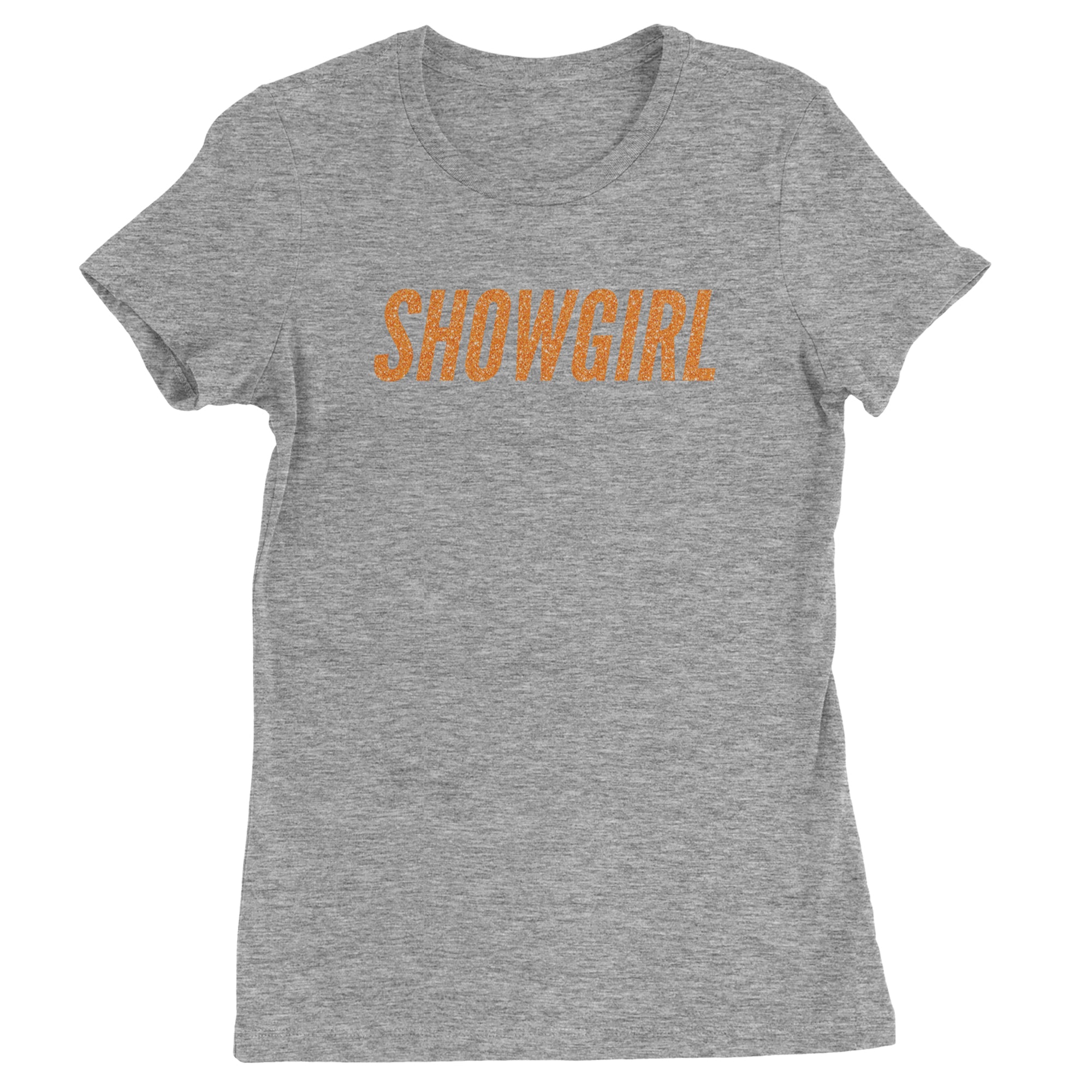 Showgirl Orange Glitter Womens T-shirt Heather Grey