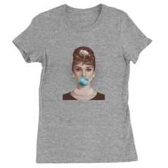 Audrey Hepburn Chewing Bubble Gum American Icon Womens T-shirt Heather Grey