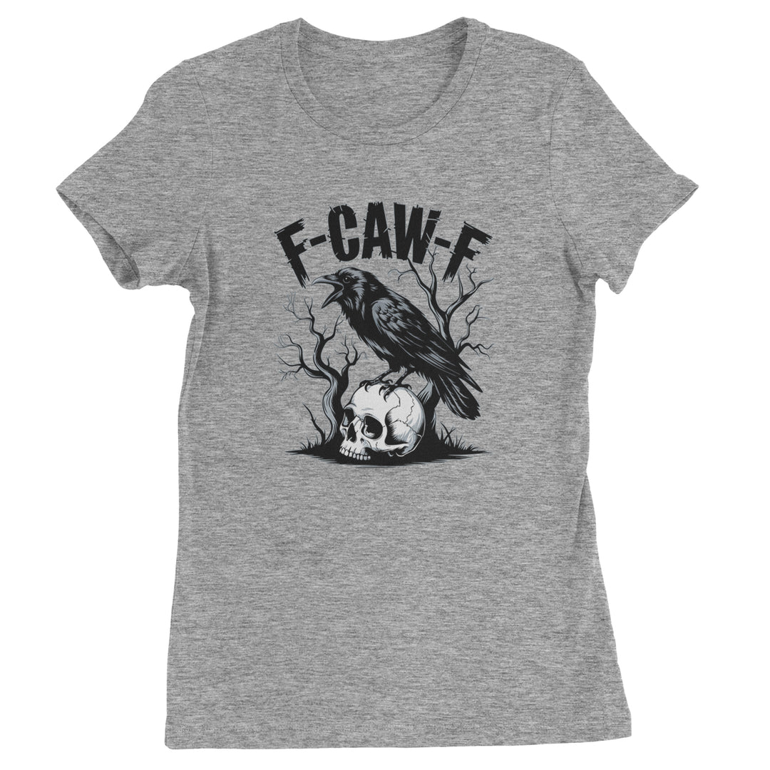 F-Caw-F Crow On Skull F-ck Off Gothic Womens T-shirt Heather Grey