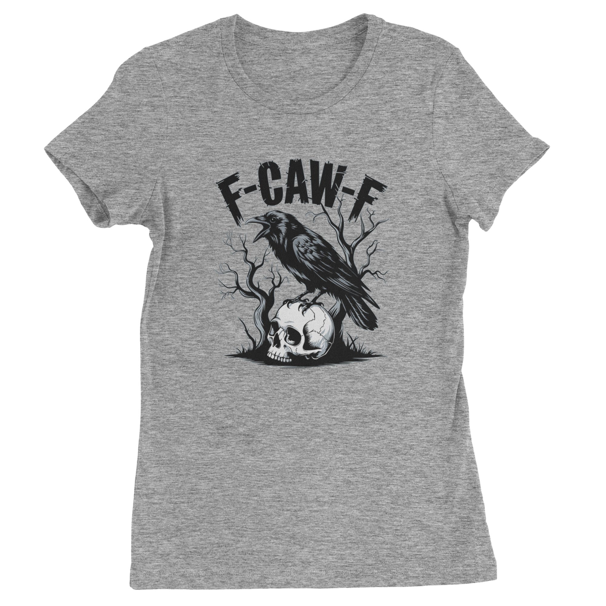 F-Caw-F Crow On Skull F-ck Off Gothic Womens T-shirt Heather Grey