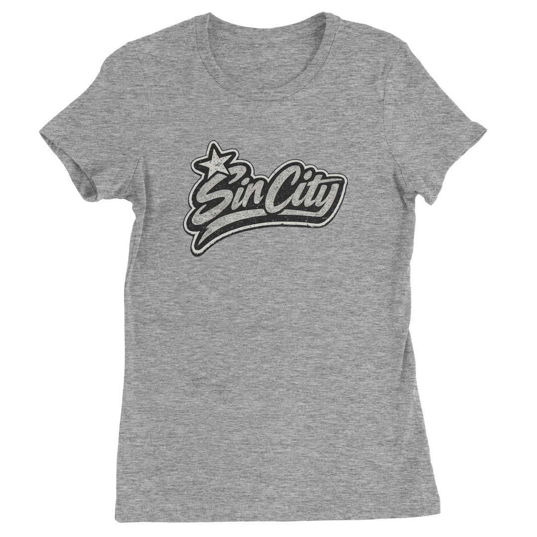 Sin City Vegas Retro Vintage graphic on Women's Heavyweight Cotton T-Shirt in Heather Grey