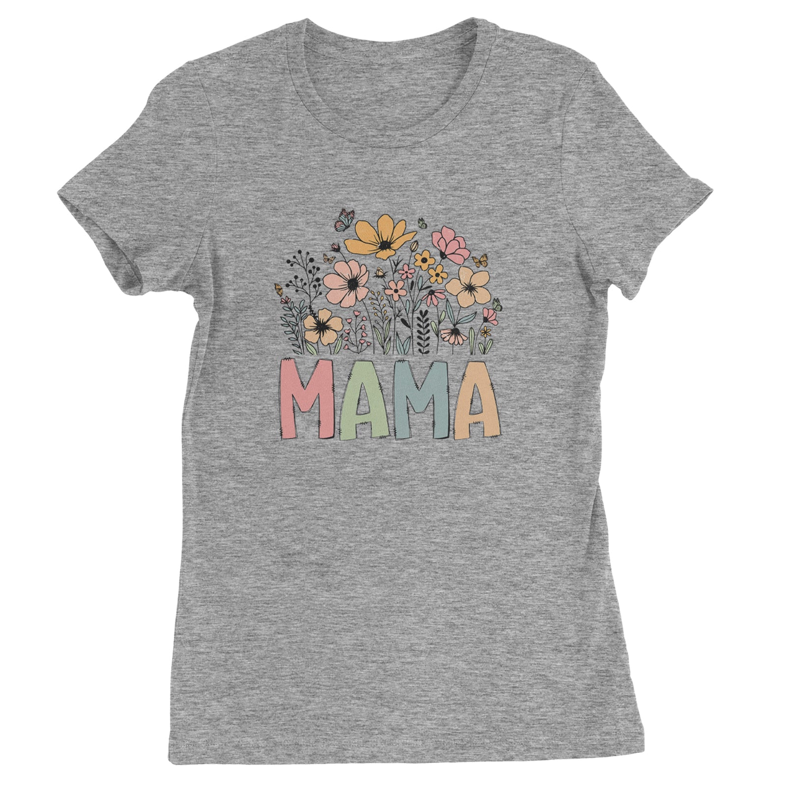 Mama Wildflower Retro Flower Womens T-shirt Heather Grey