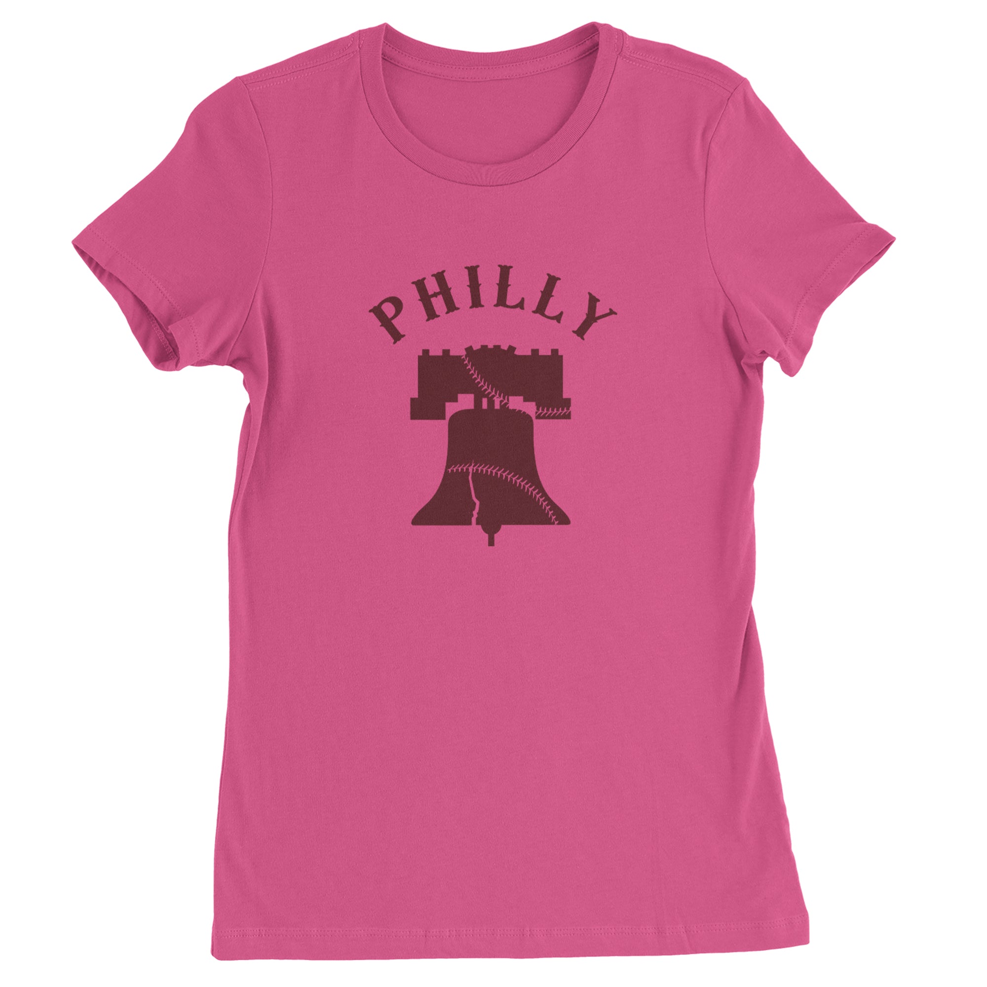Philly Cracked Liberty Bell Womens T-shirt Hot Pink