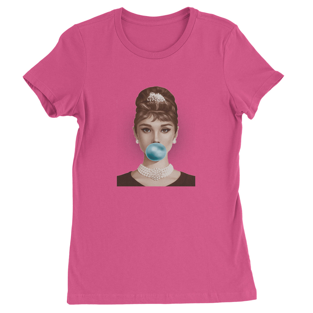 Audrey Hepburn Chewing Bubble Gum American Icon Womens T-shirt Hot Pink