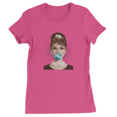Audrey Hepburn Chewing Bubble Gum American Icon Womens T-shirt Hot Pink