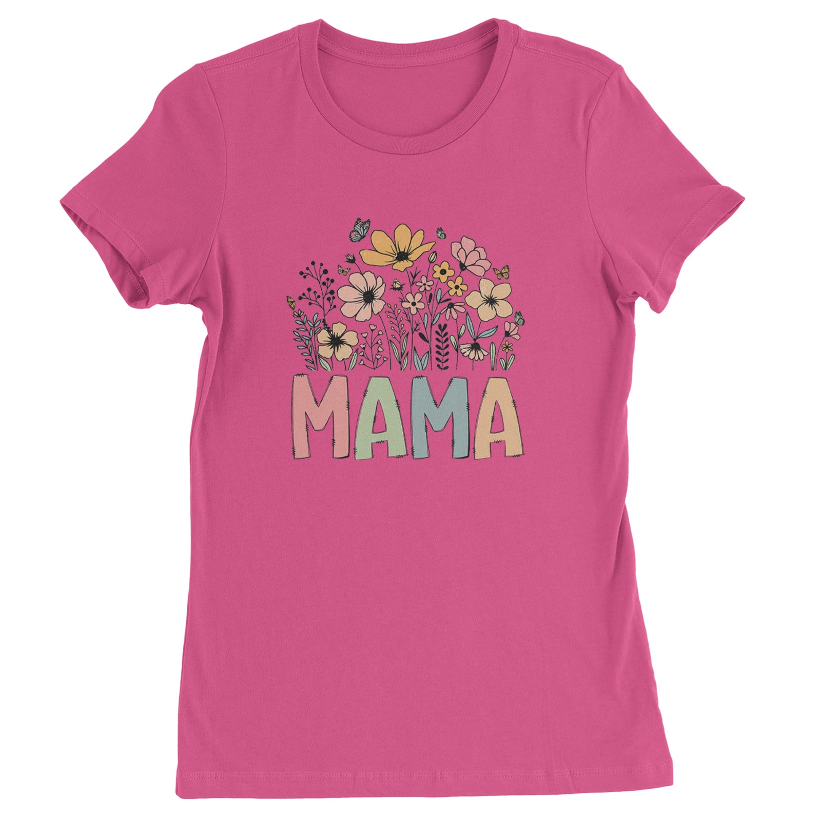 Mama Wildflower Retro Flower Womens T-shirt Heather Grey