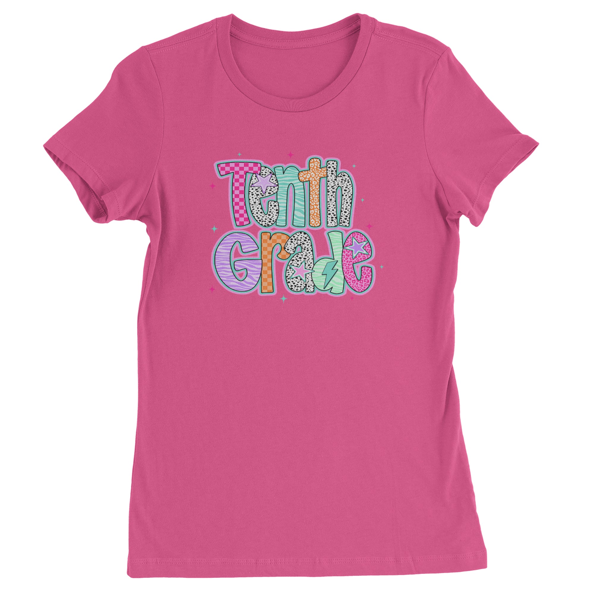 Tenth Grade Trendsetter Colorful Back to School Womens T-shirt Hot Pink