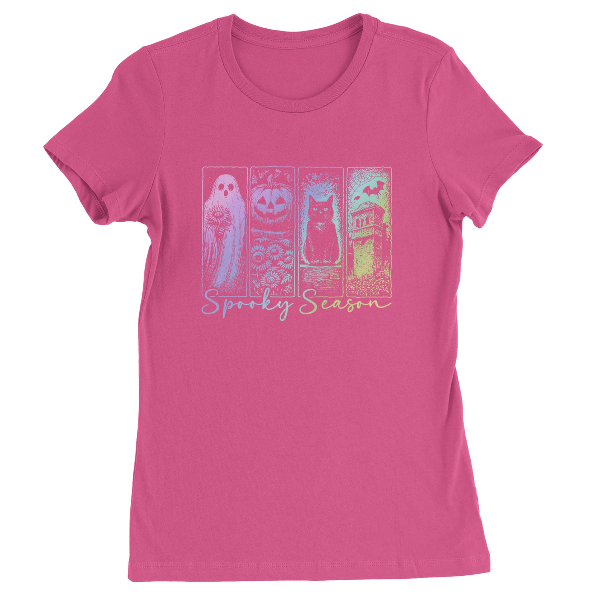 Spooky Season Cute Pastel Halloween Design Womens T-shirt Hot Pink