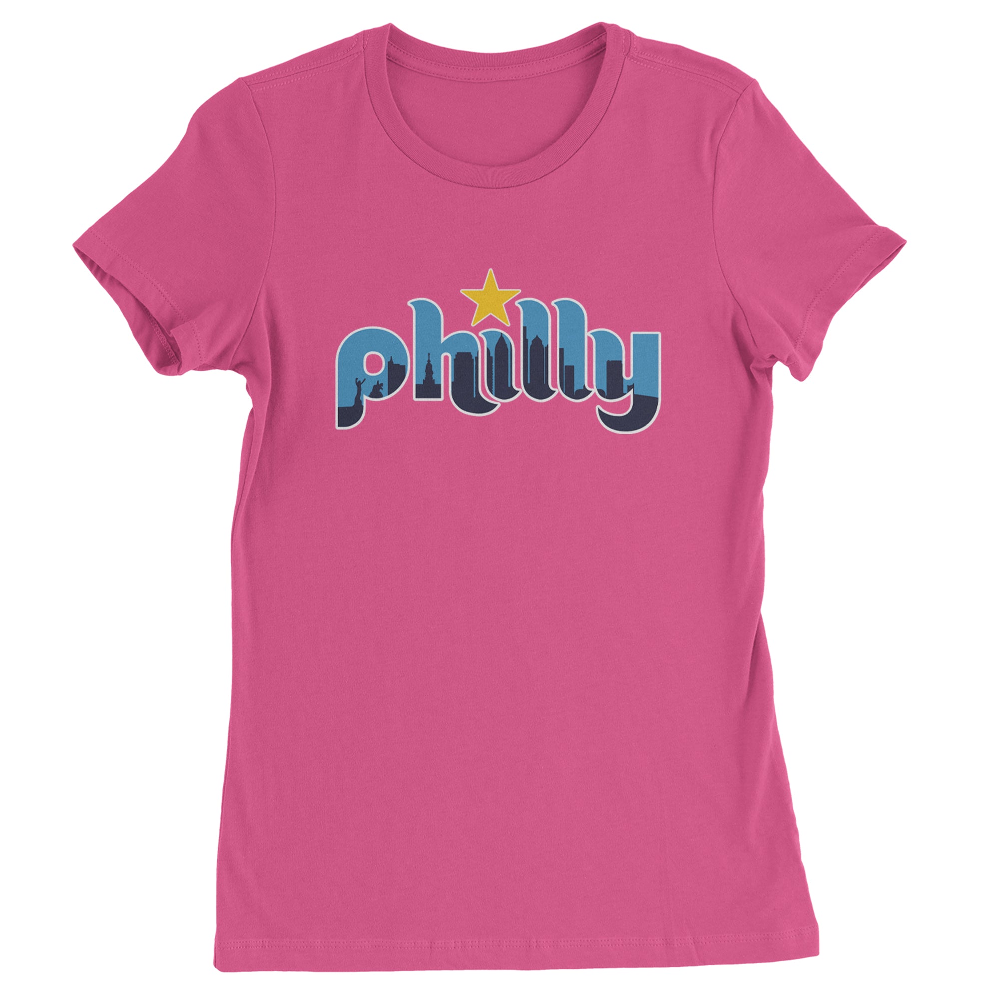 Skyline Philly Philadelphia Womens T-shirt Hot Pink