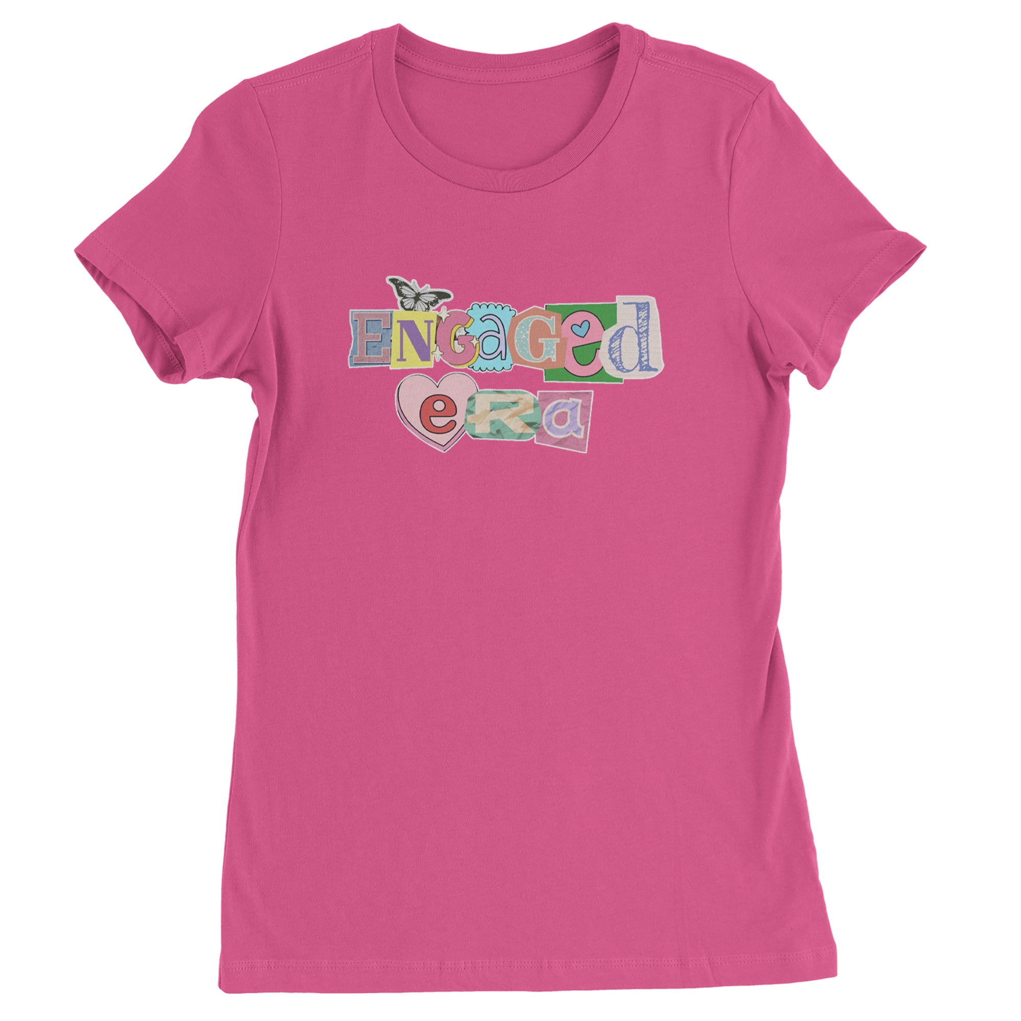 Engaged Era Aesthetic Retro Collage Design Womens T-shirt Hot Pink