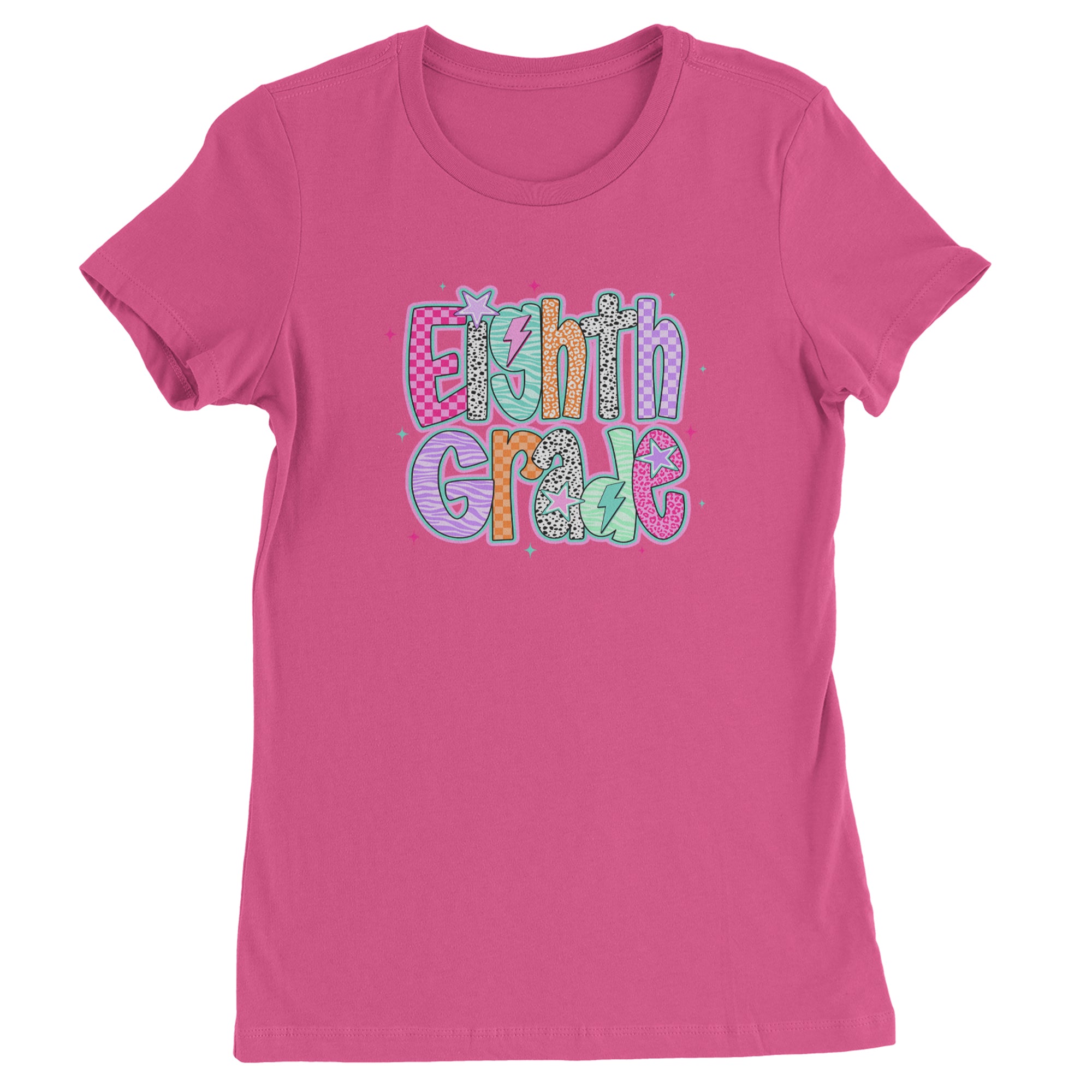 Eighth Grade Energy Colorful Back to School Womens T-shirt Hot Pink