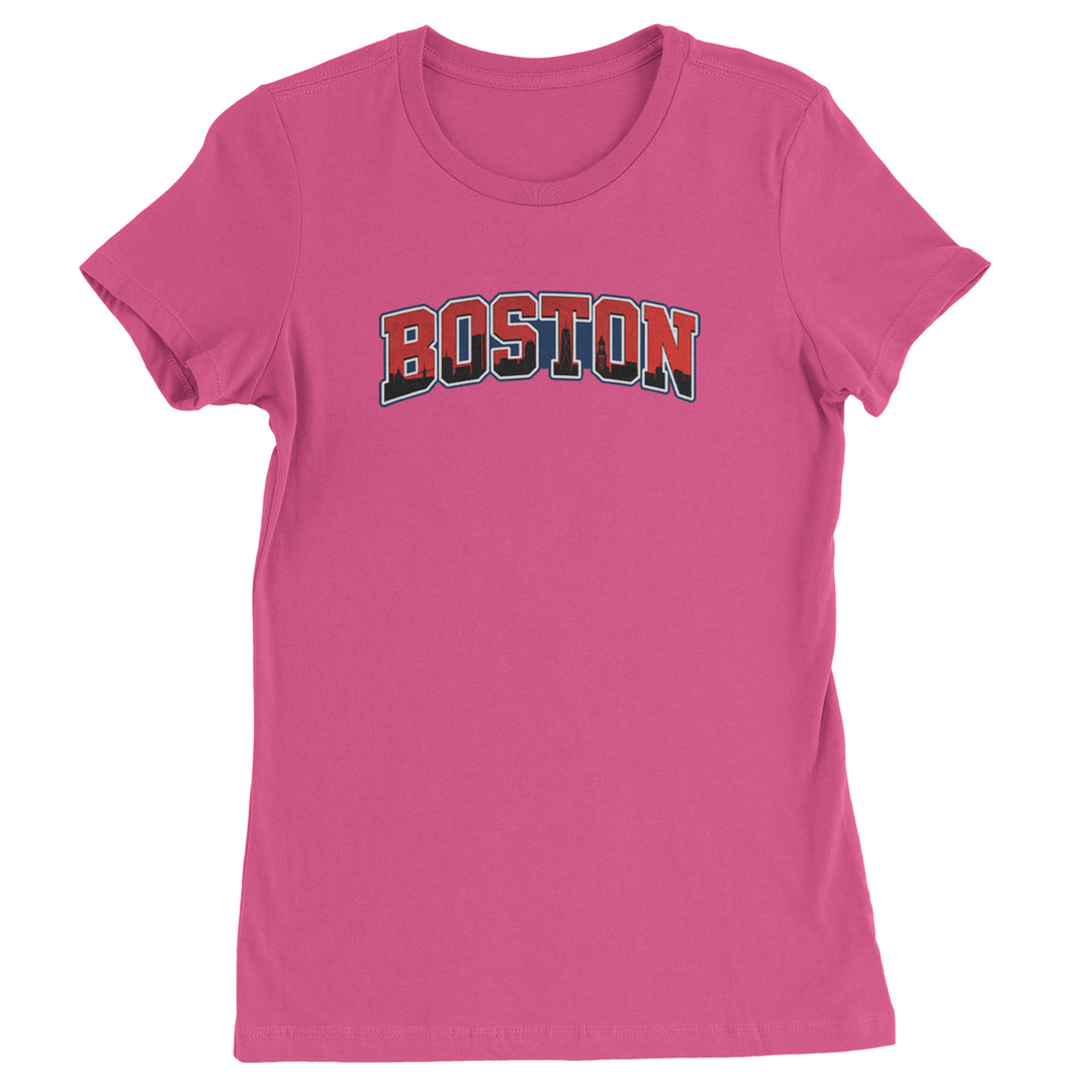 Boston City Pride Skyline Womens T-shirt Hot Pink