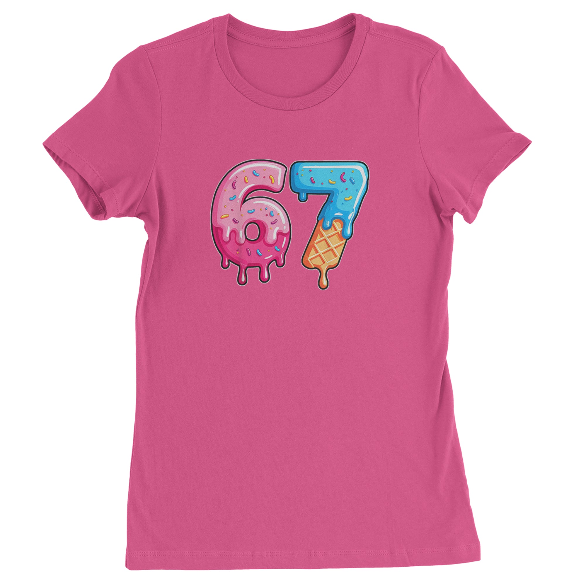 67 Dripping Ice Cream Donut Melt Womens T-shirt Hot Pink