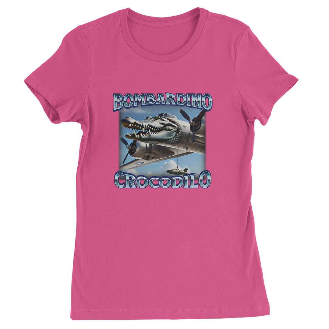 Bombardino Crocodilo Brainrot Womens T-shirt Hot Pink