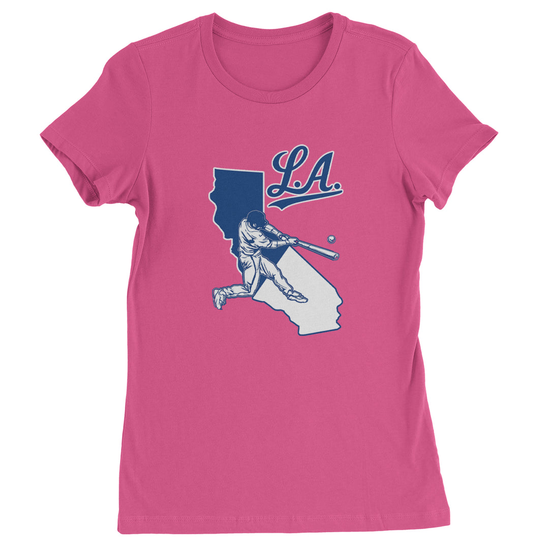 Los Angeles Baseball Batter Up Womens T-shirt Hot Pink