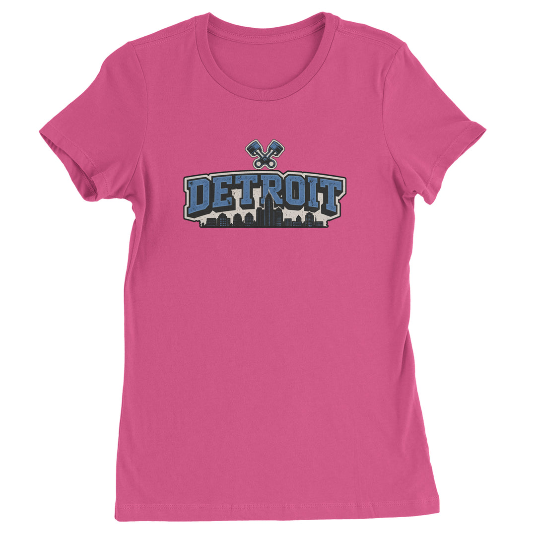 Detroit Motor City Retro Piston Womens T-shirt Hot Pink