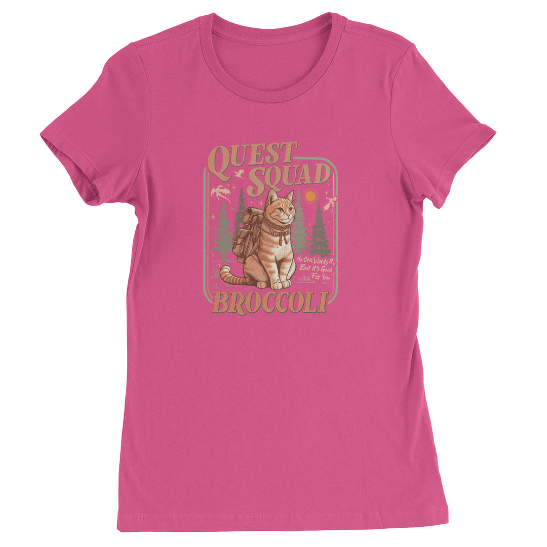 Quest Squad Broccoli Cat Fantasy Reader  Womens T-shirt Hot Pink