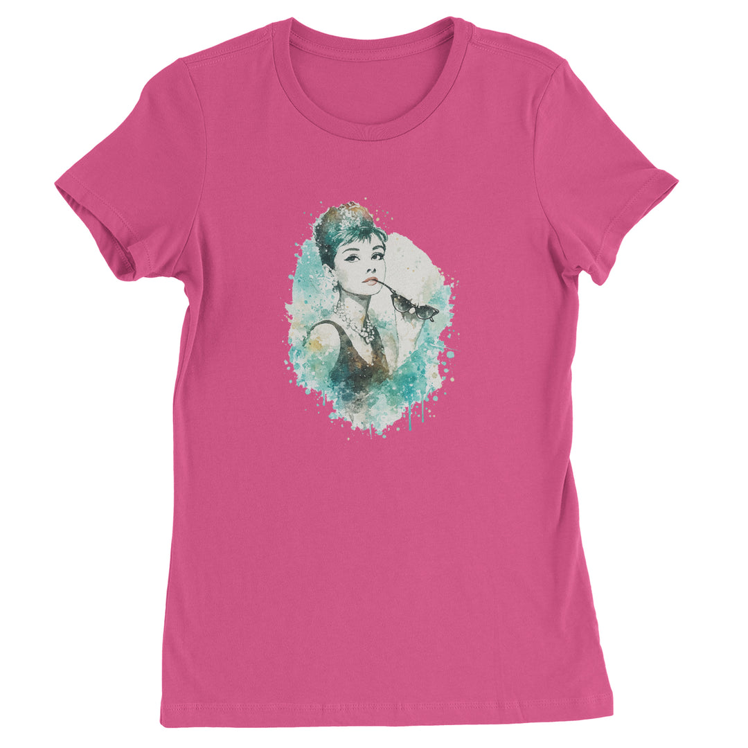 Mrs. Herpburn Iconic Watercolors Womens T-shirt Hot Pink