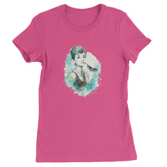 Mrs. Herpburn Iconic Watercolors Womens T-shirt Hot Pink