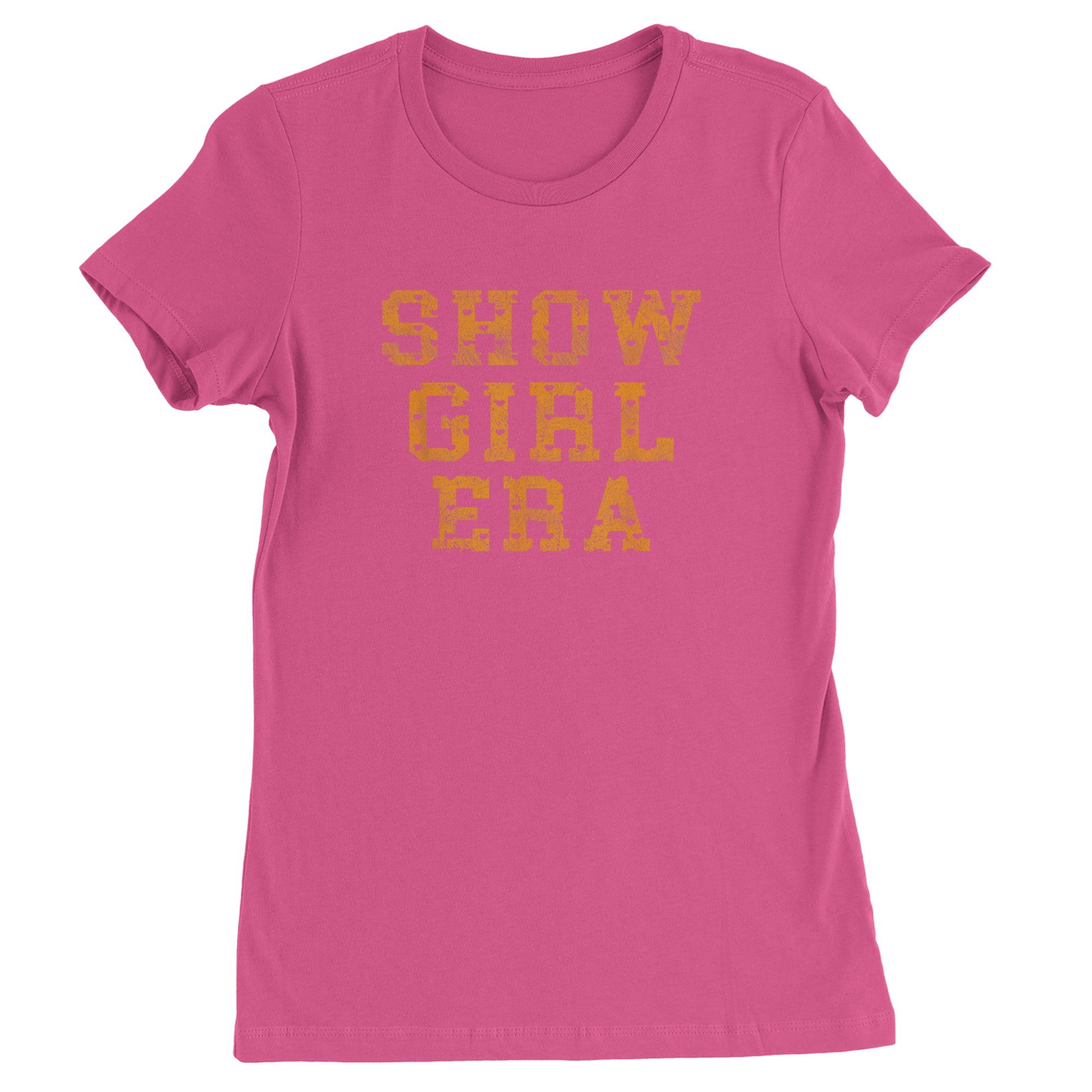 Vintage Showgirl Era Heart Womens T-shirt Hot Pink