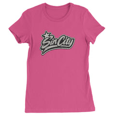 Sin City Vegas Retro Vintage graphic on Women's Heavyweight Cotton T-Shirt in Hot Pink