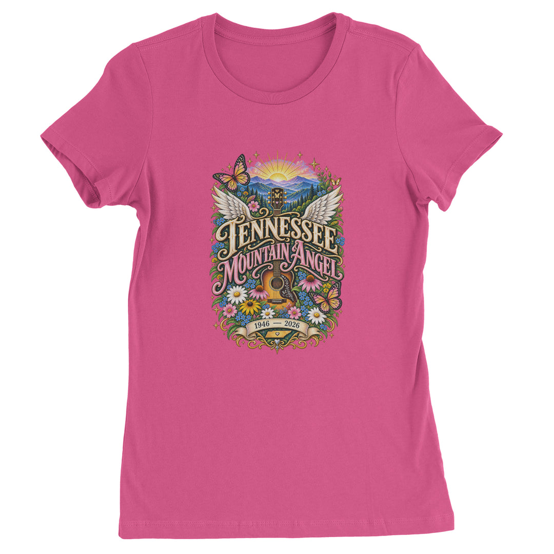 Tennessee Mountain Angel Wings Dolly Womens T-shirt Hot Pink