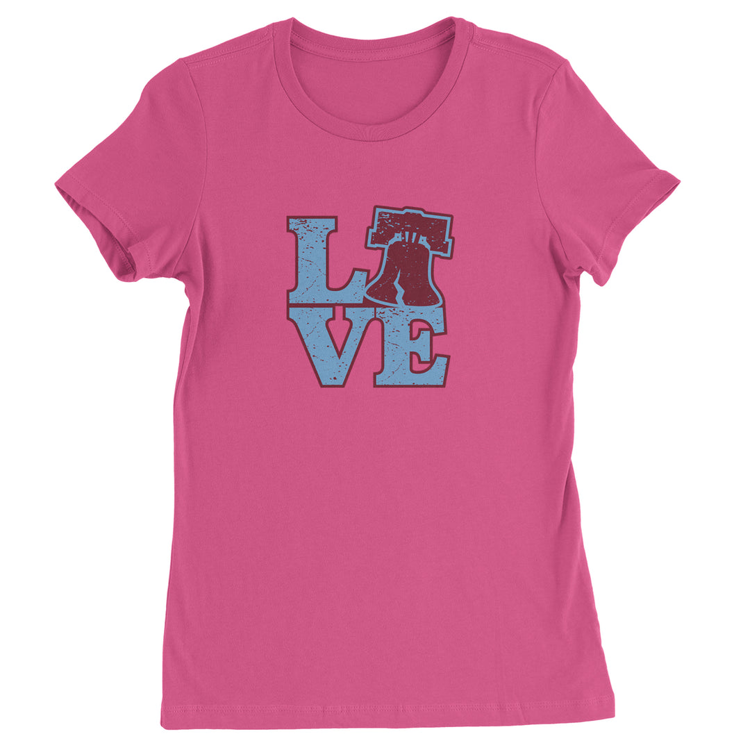 Love Philly Liberty Bell Womens T-shirt Hot Pink