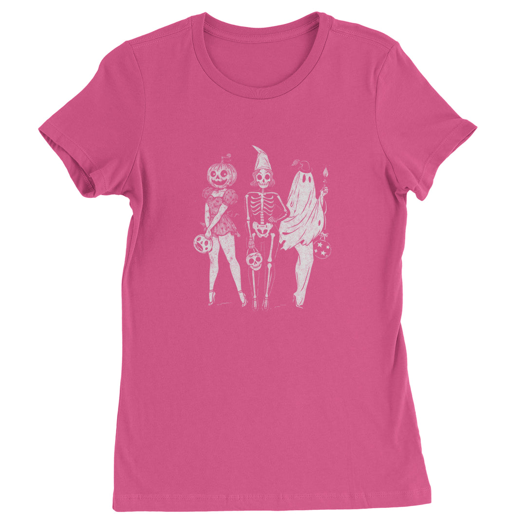 Vintage Spooky Squad Pinup Halloween Design Womens T-shirt Hot Pink