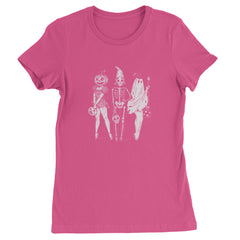 Vintage Spooky Squad Pinup Halloween Design Womens T-shirt Hot Pink