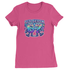 Six Seven 67 Retro Pixel Buddies Womens T-shirt Hot Pink