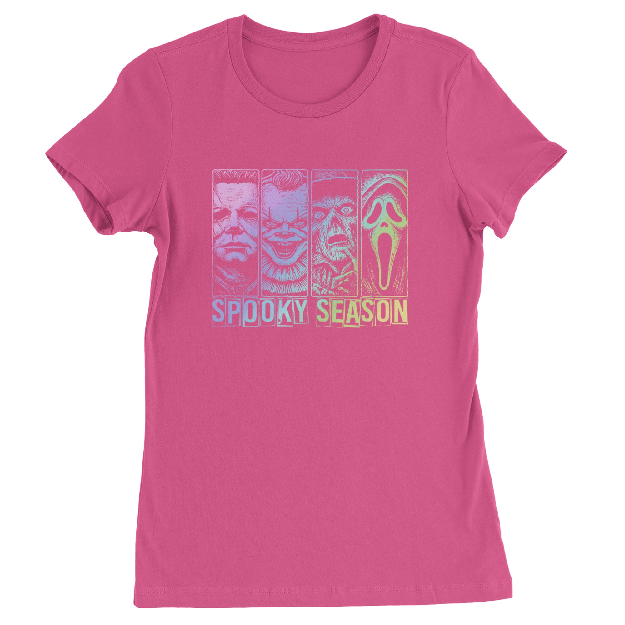 Spooky Season Horror Icons Halloween Womens T-shirt Hot Pink