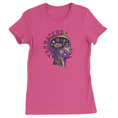 Psychedelic Cosmic Mushroom Head Womens T-shirt Hot Pink