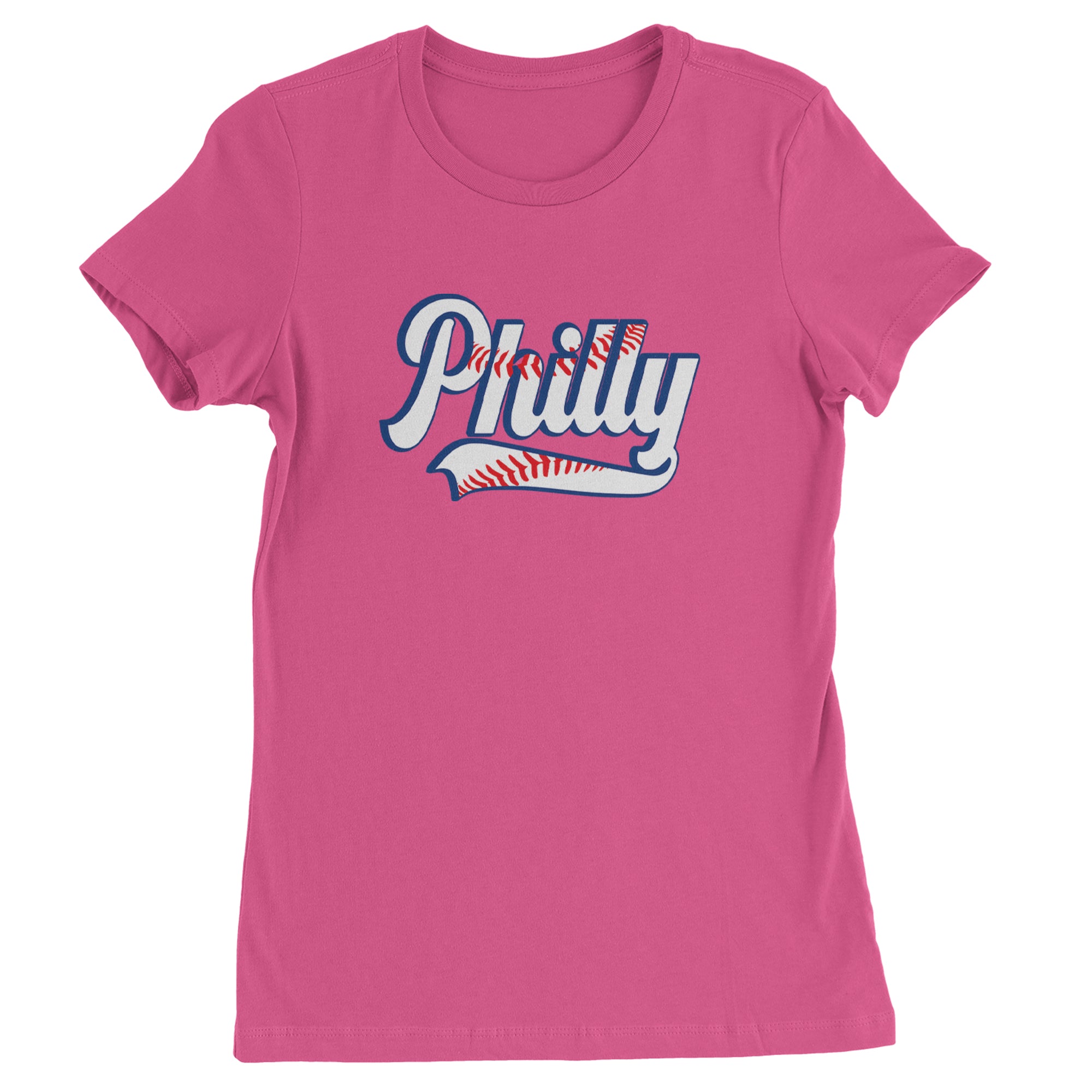 Philly Baseball Stitching Womens T-shirt Hot Pink