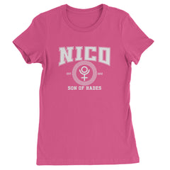 Nico Son of Hades Underworld Crest Womens T-shirt Hot Pink