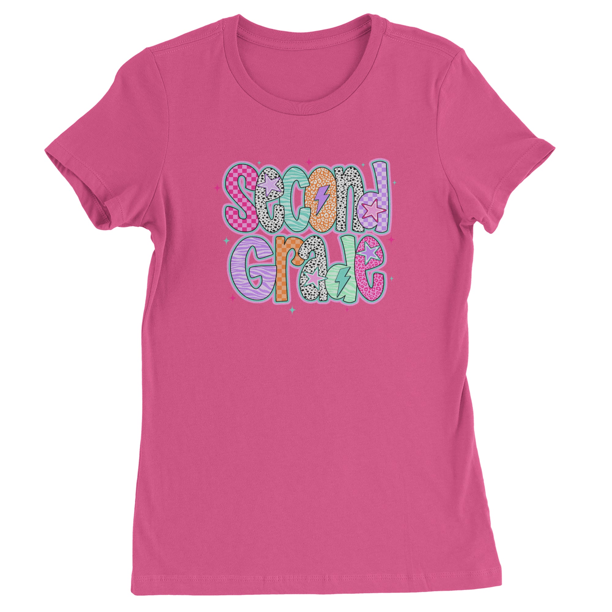 Second Grade Star Colorful Back to School Womens T-shirt Hot Pink