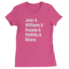 Jeter & Williams & Posada & Pettitte & Rivera Womens T-shirt Hot Pink