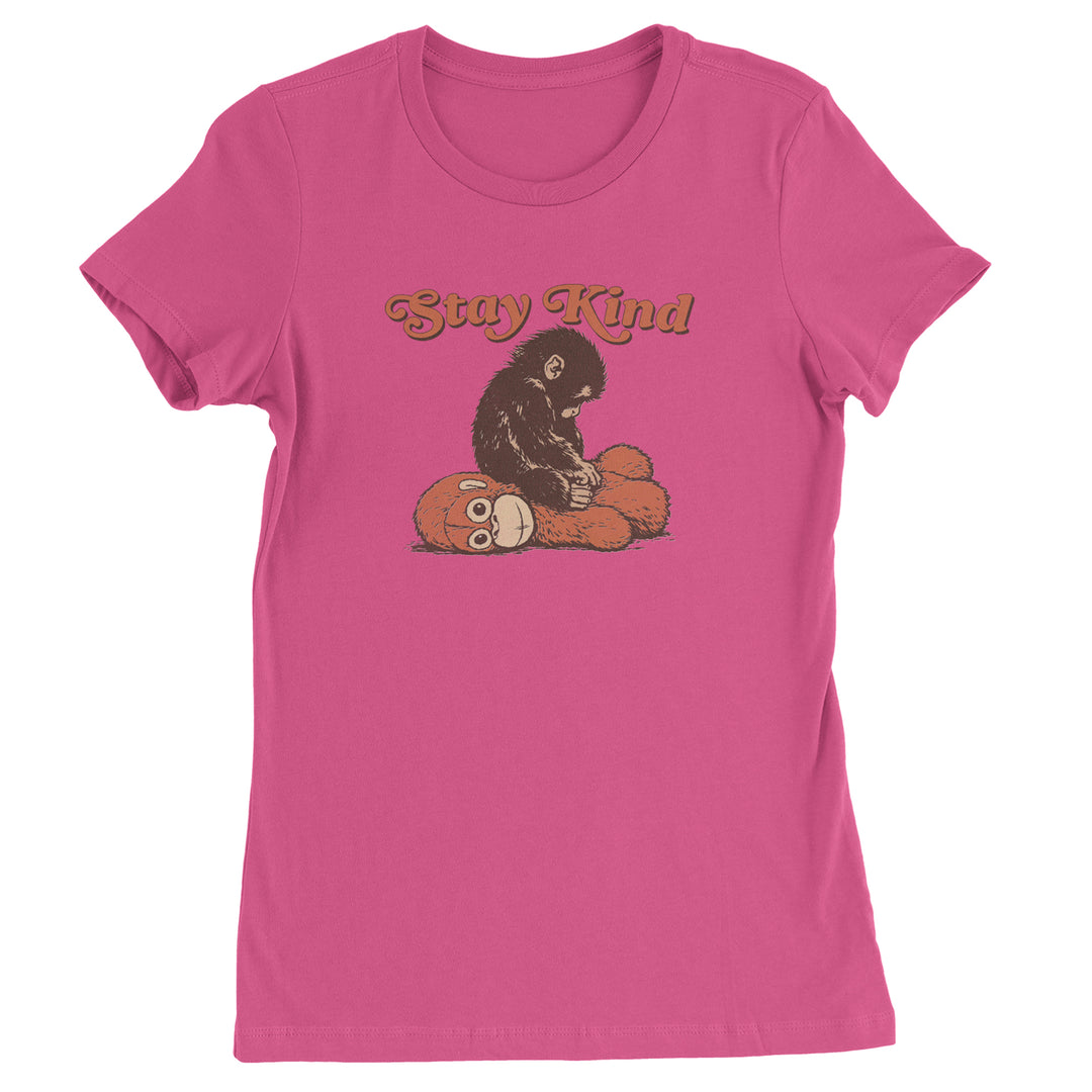 Punch Stay Kind Macaque Womens T-shirt Hot Pink