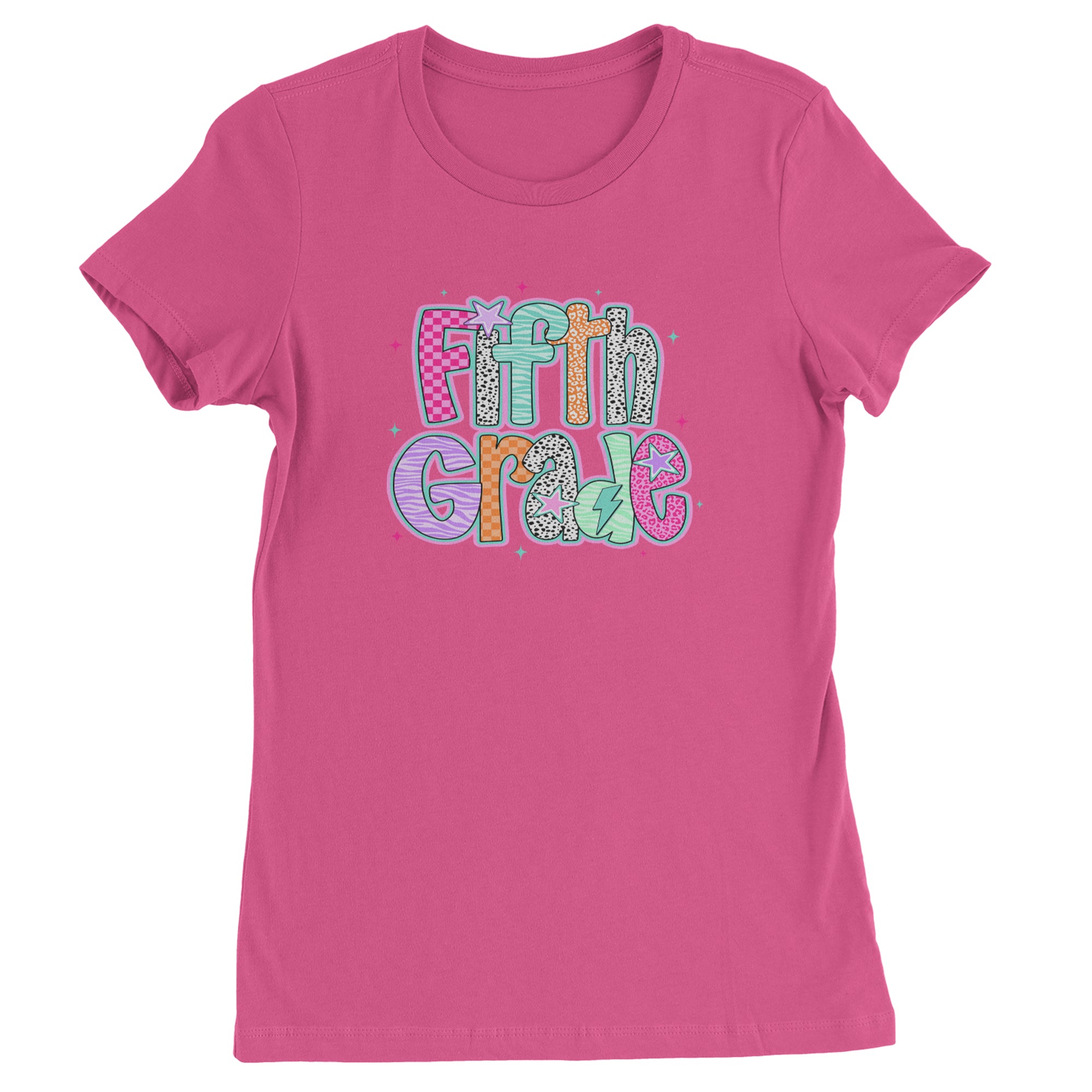 Fifth Grade Fly Colorful Back to School Womens T-shirt Hot Pink
