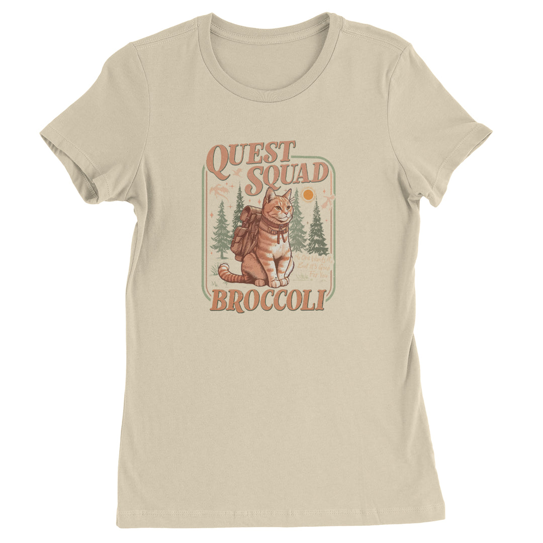 Quest Squad Broccoli Cat Fantasy Reader  Womens T-shirt Ivory