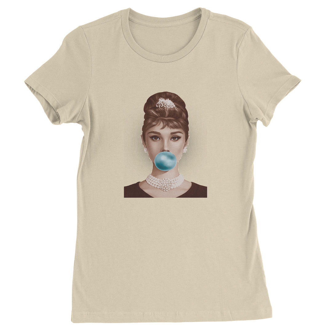 Audrey Hepburn Chewing Bubble Gum American Icon Womens T-shirt Ivory