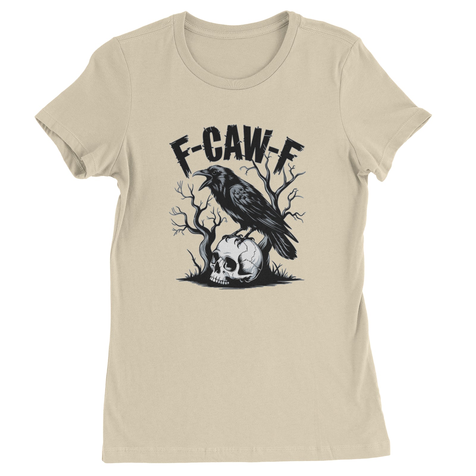 F-Caw-F Crow On Skull F-ck Off Gothic Womens T-shirt Ivory
