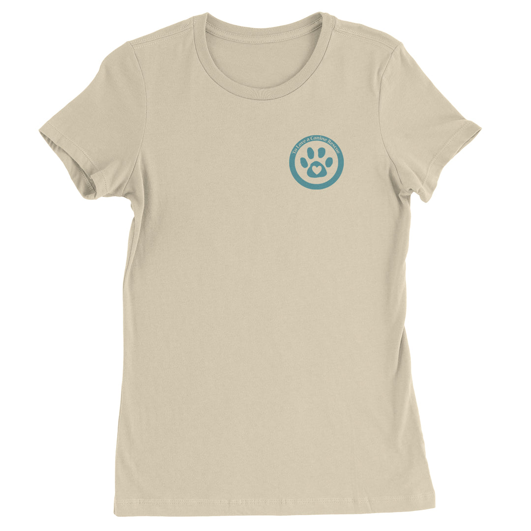 TLC To Love a Canine Dog Rescue Teal Womens T-shirt Ivory