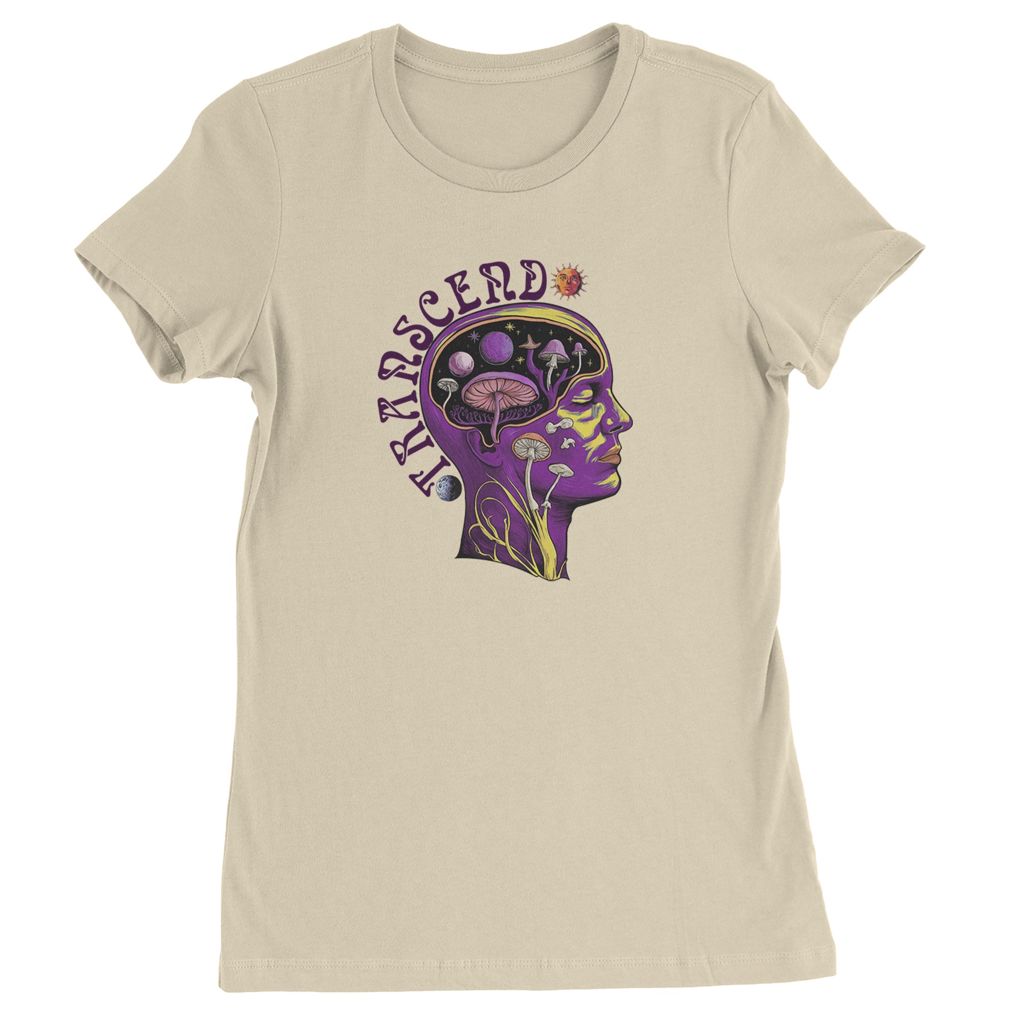 Psychedelic Cosmic Mushroom Head Womens T-shirt Ivory